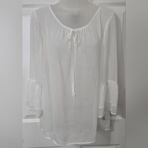 Ladies AB Studio White Sheer Top Sz Large Euc